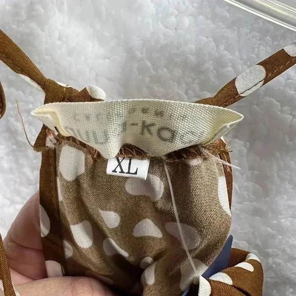 Anna Kaci California1XL Boho Midi Halter Dress Brown Asym polka dot Western NWT - Picture 8 of 16